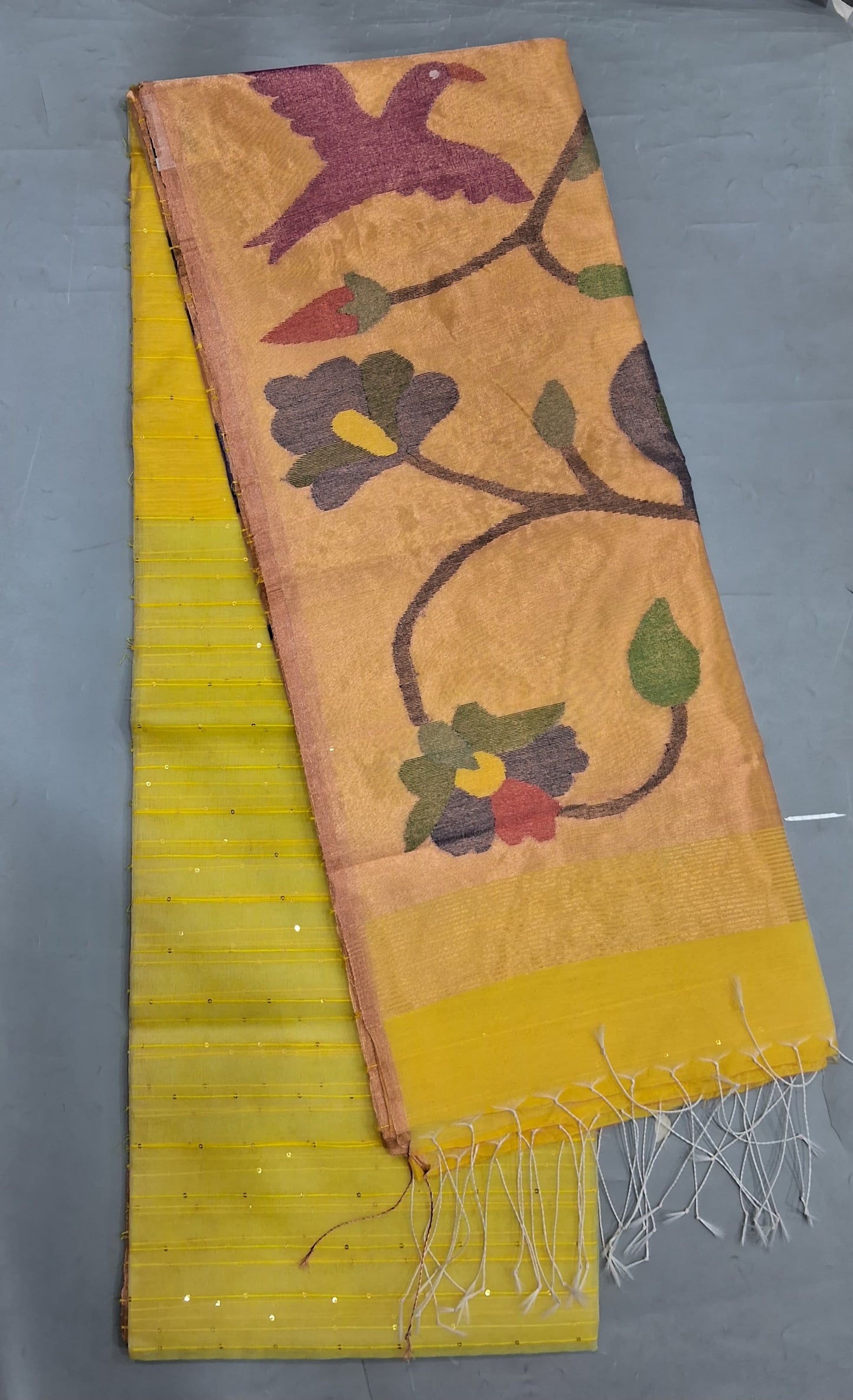 Yellow Muslin Saree