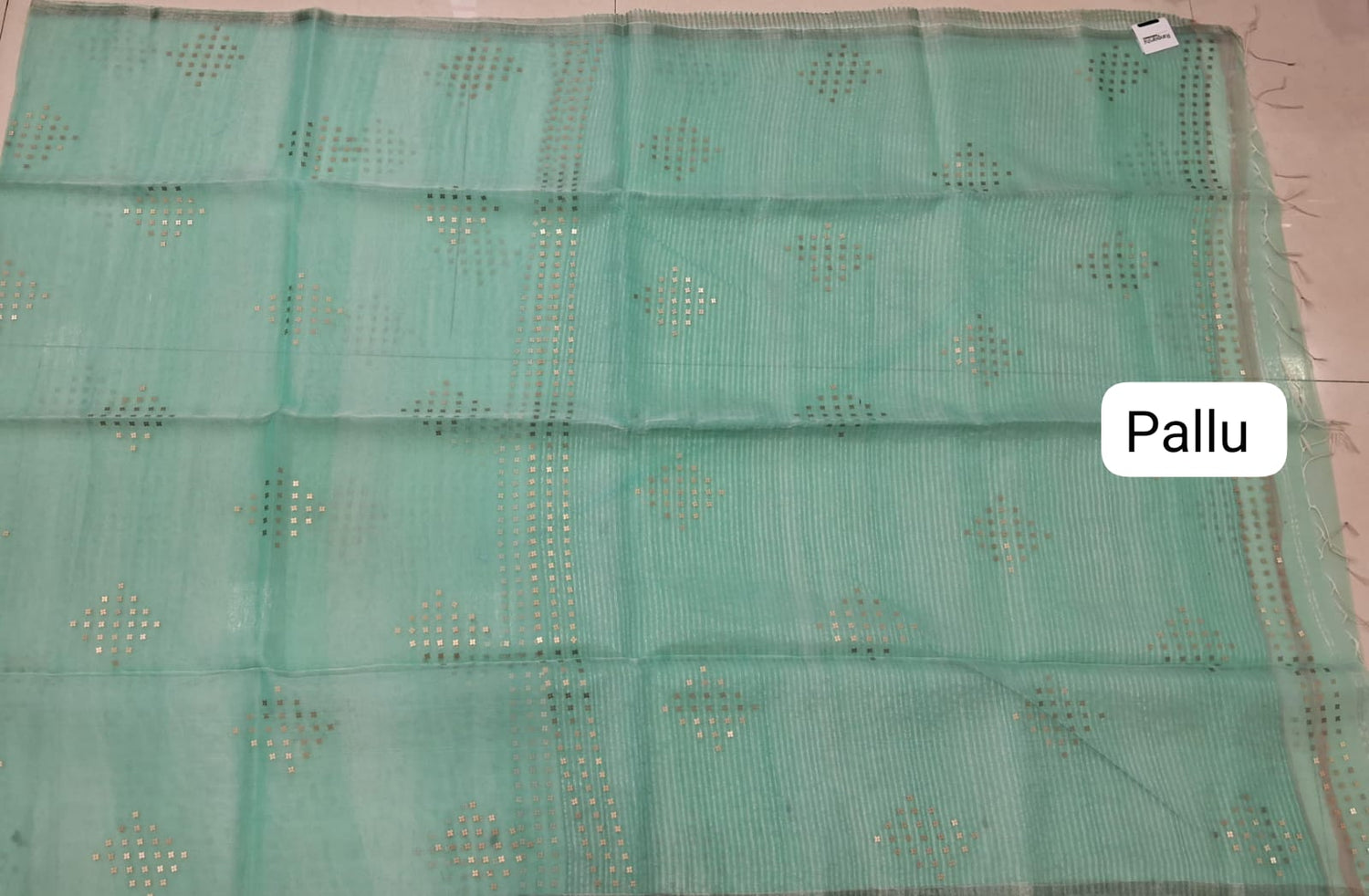 Aqua Blue Muslin Saree pallu