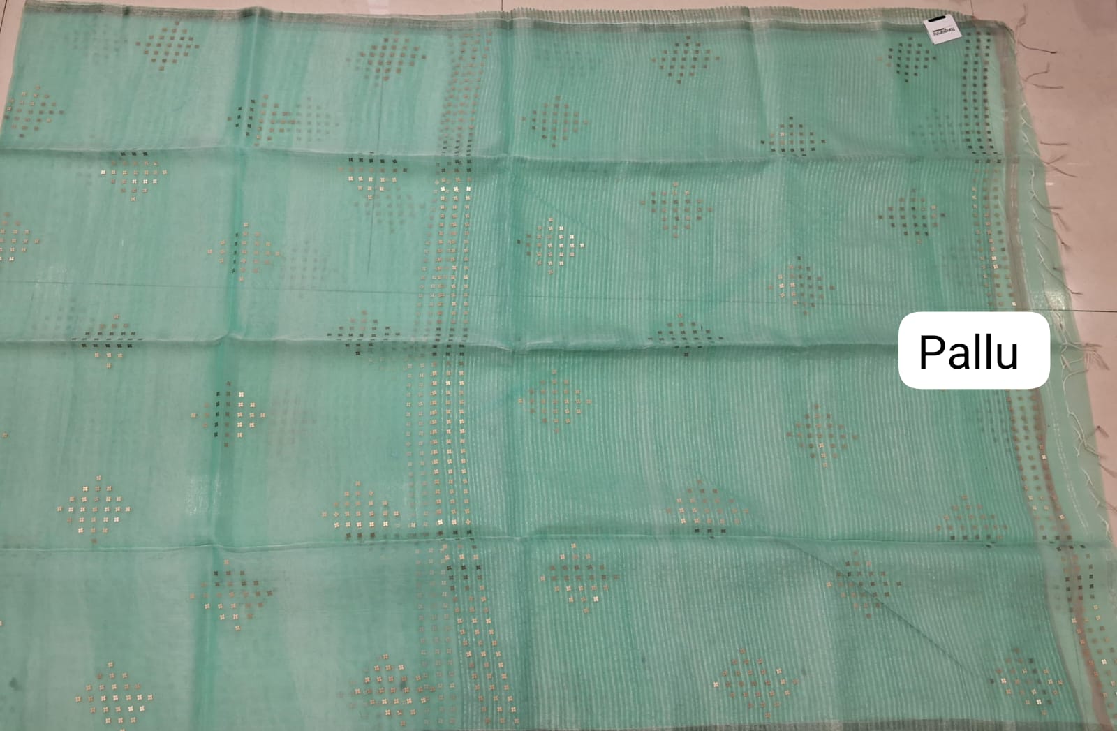 Aqua Blue Muslin Saree pallu