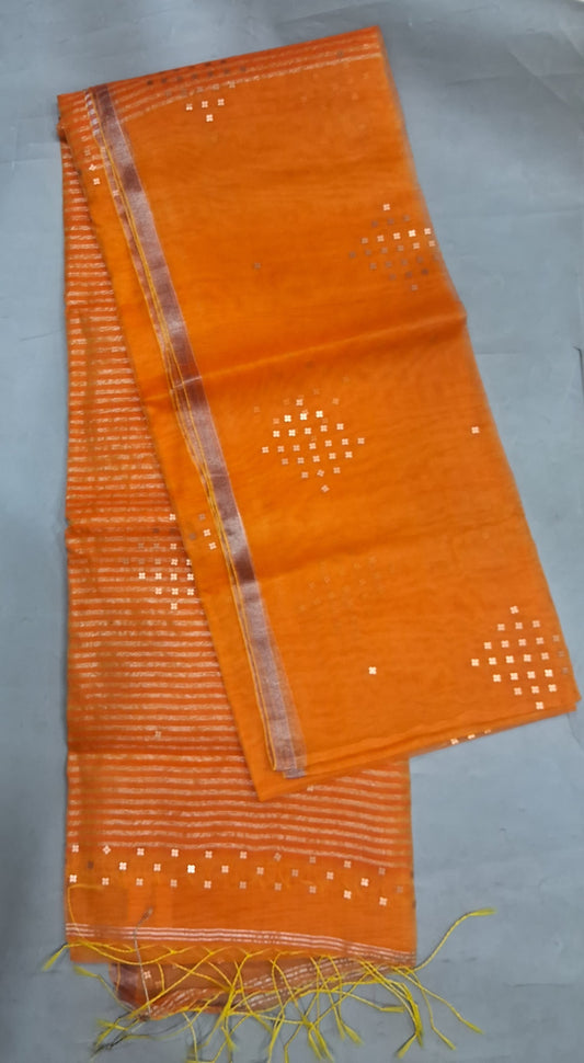 Tangerine Yellow Muslin Saree