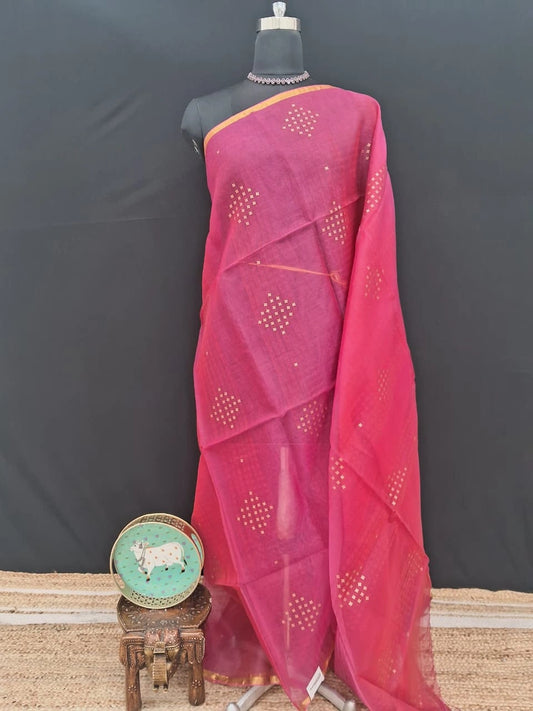 Rani Pink Muslin Saree 
