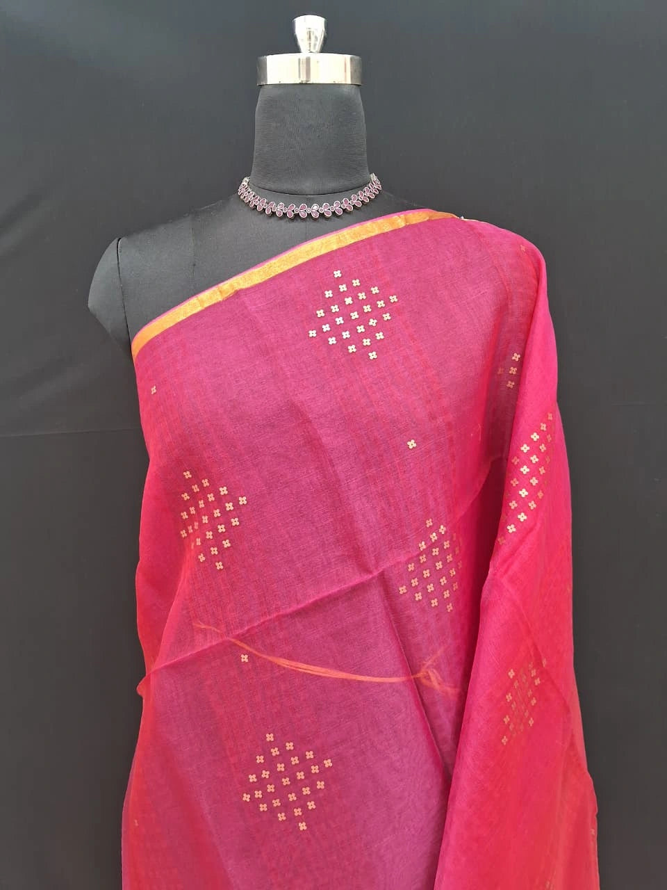 Rani Pink Muslin Silk Saree 1