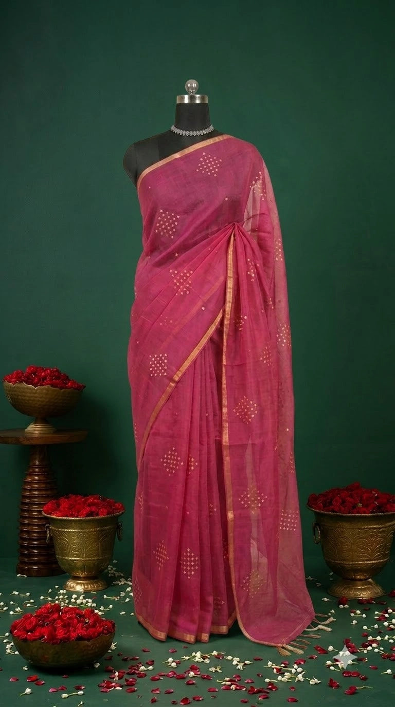 Rani Pink Muslin Silk Saree 