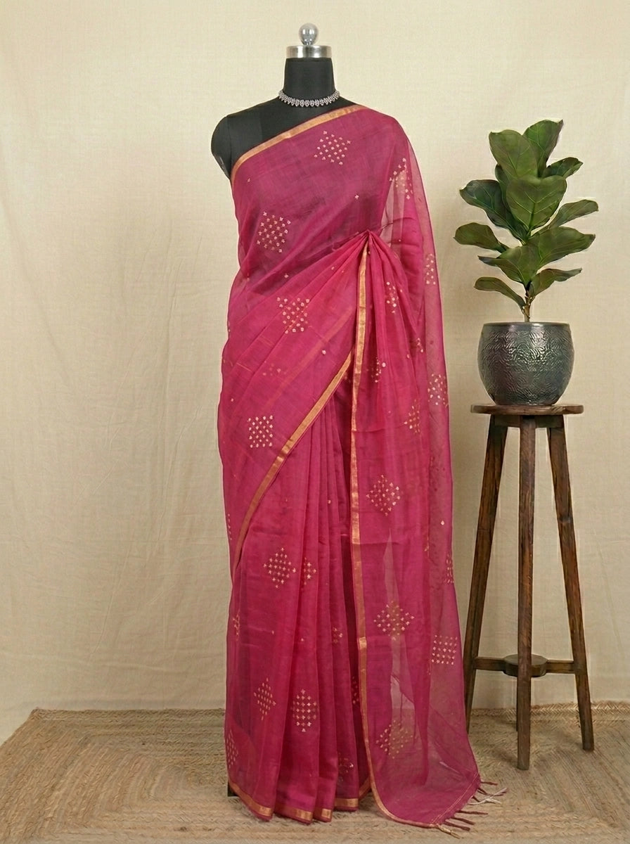 Rani Pink Muslin Silk Saree 