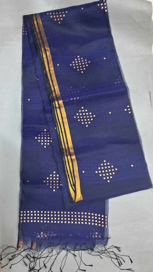 Navy Blue Muslin Saree 