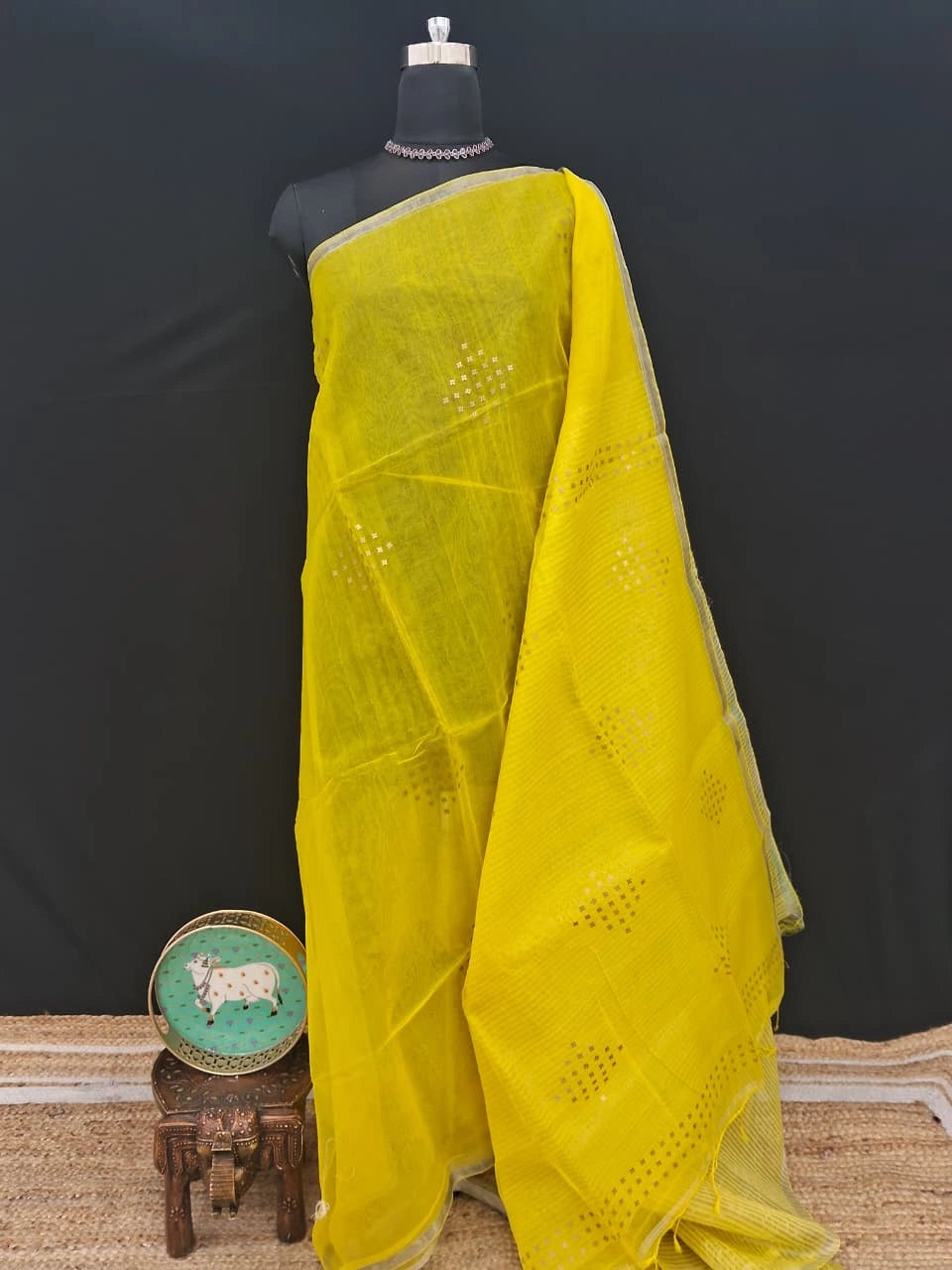Yellow Muslin Silk Saree 