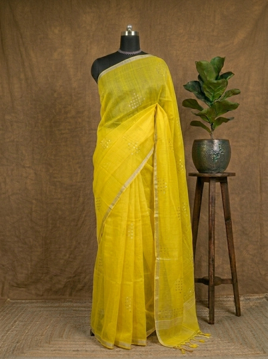 Yellow Muslin Silk Saree 