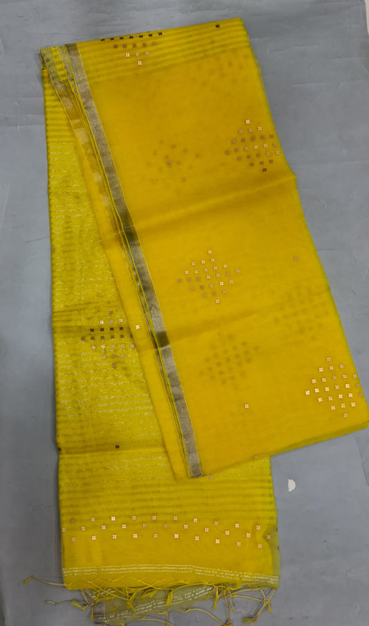 Yellow Muslin Saree