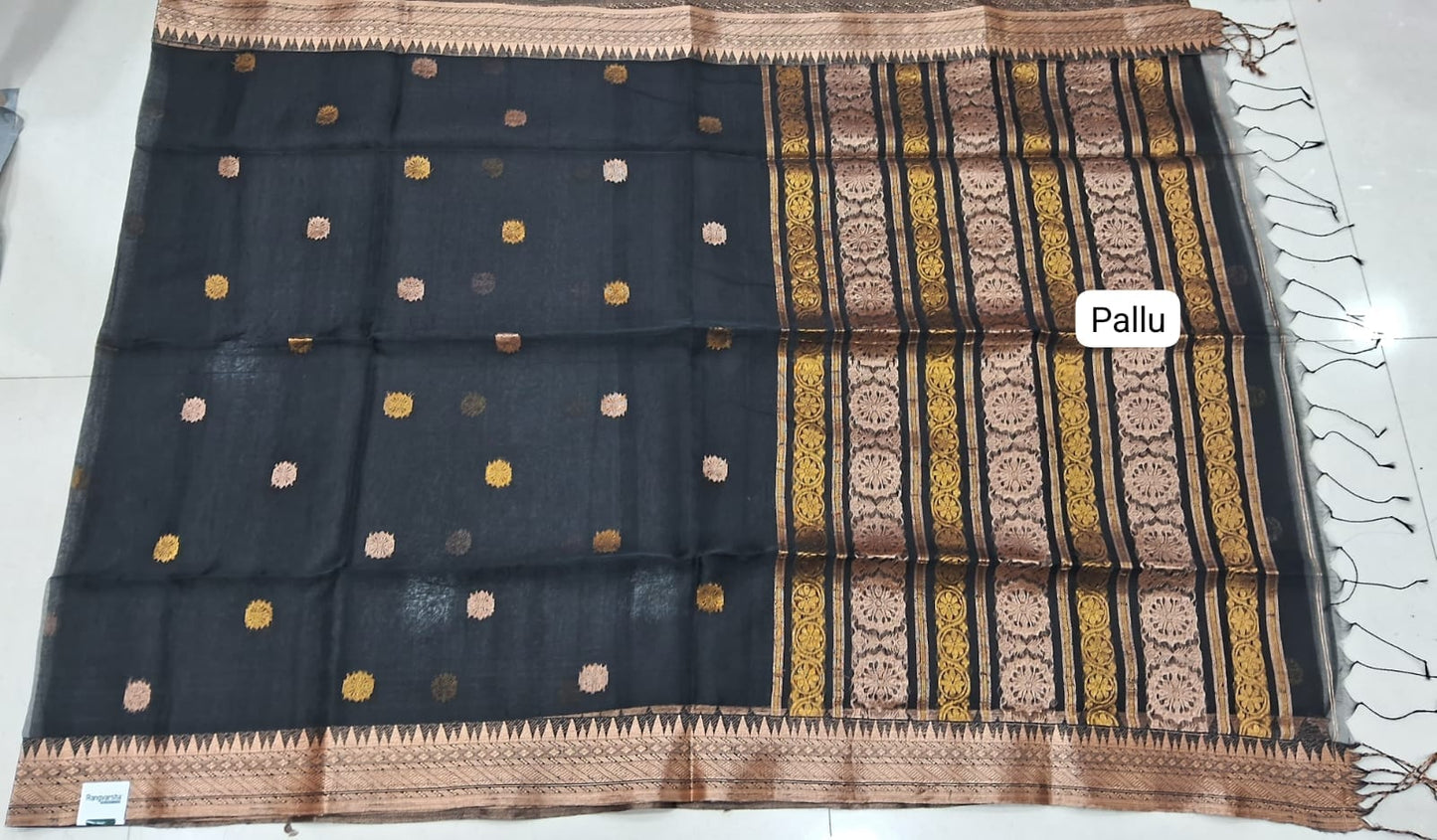 Black Muslin Saree pallu