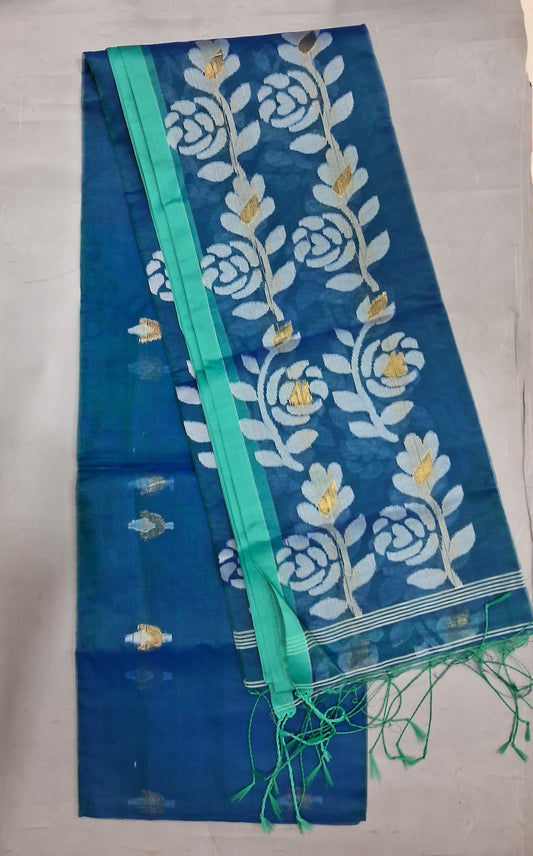 Ocean Blue Muslin Saree