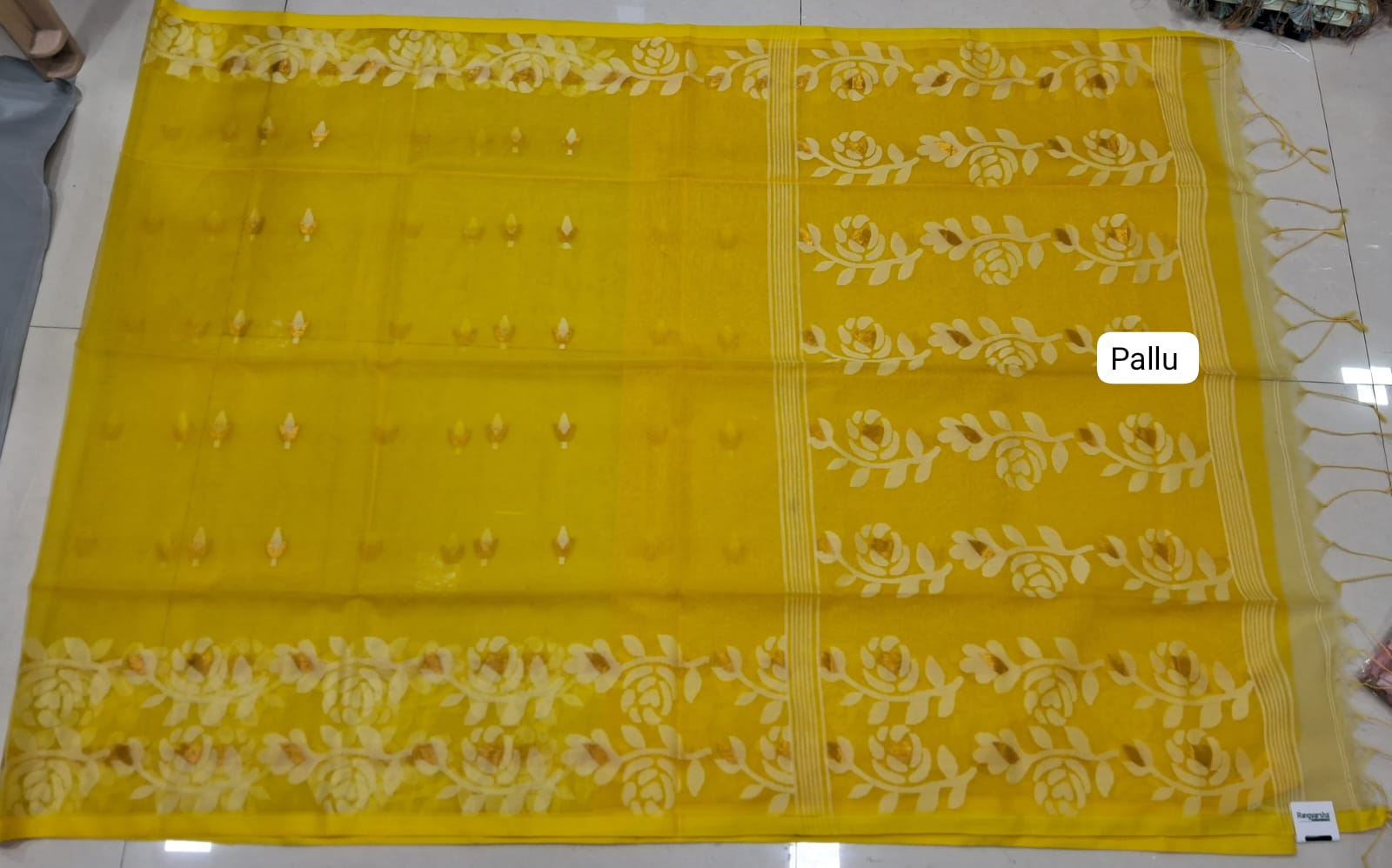 Yellow Muslin Saree  pallu