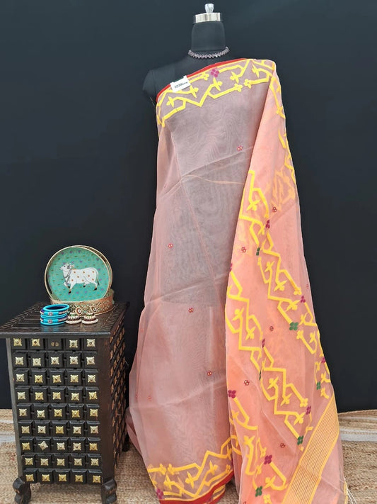 Peach Muslin Saree