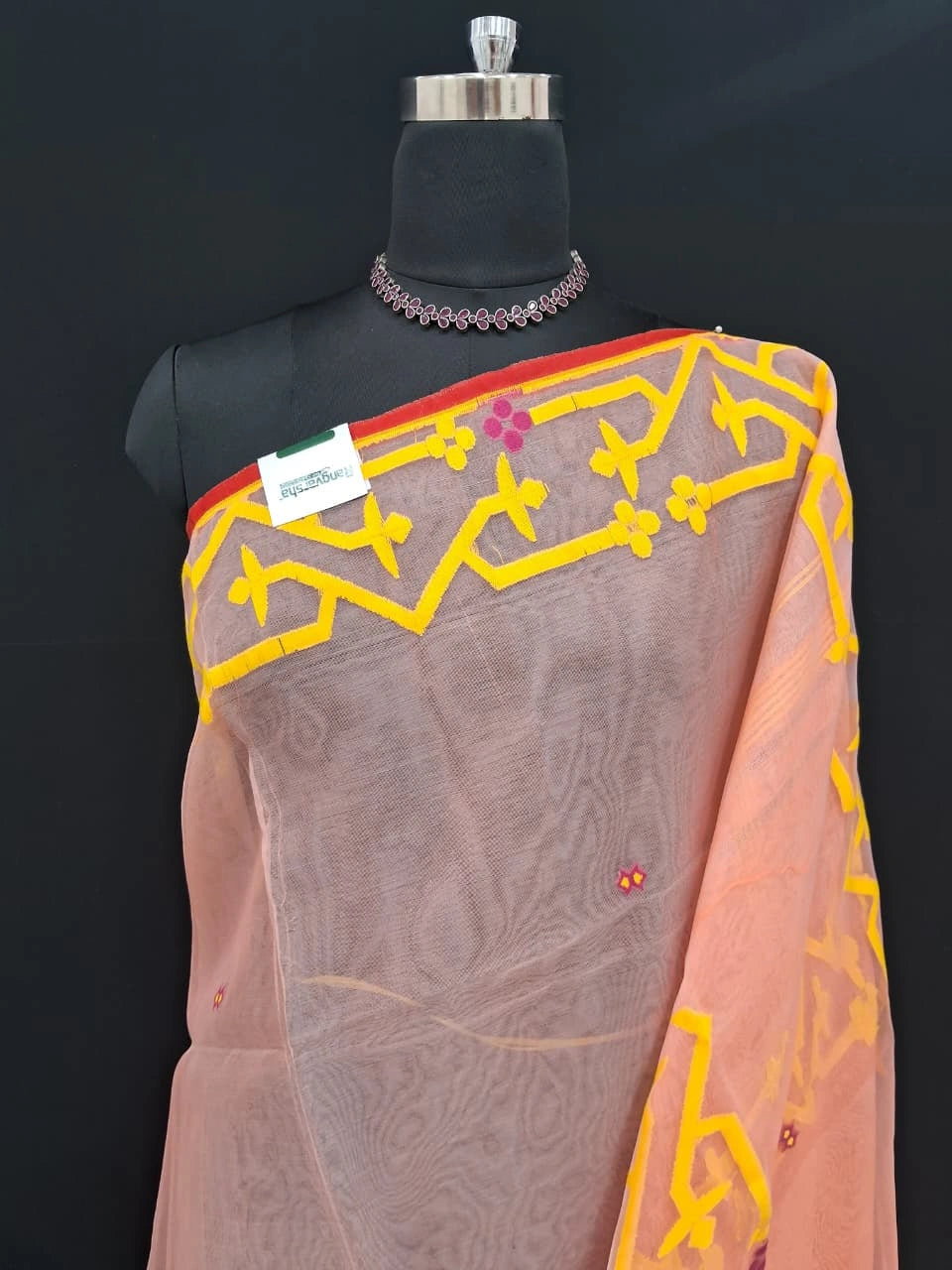 Peach Muslin Silk Saree 