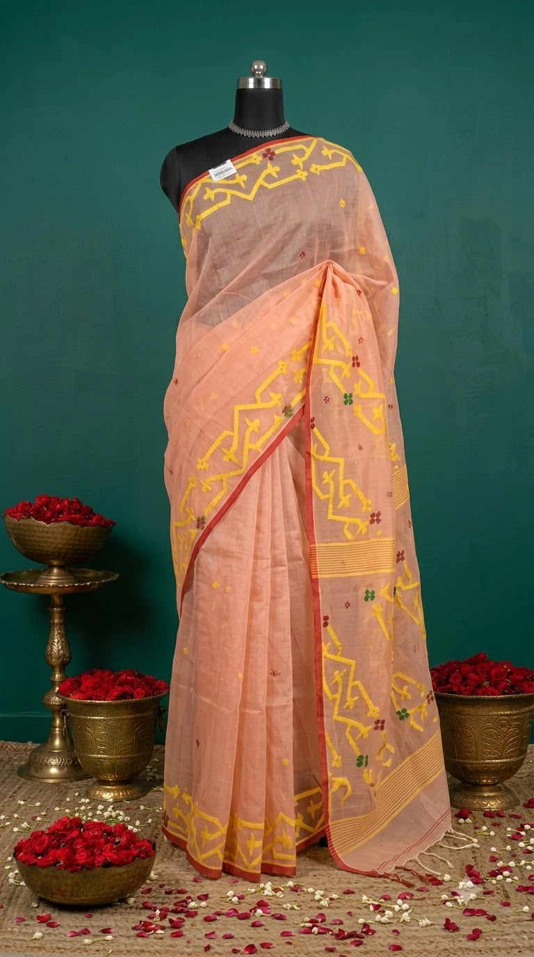 Peach Muslin Silk Saree