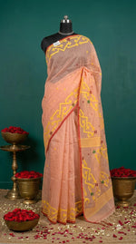 Peach Muslin Silk Saree