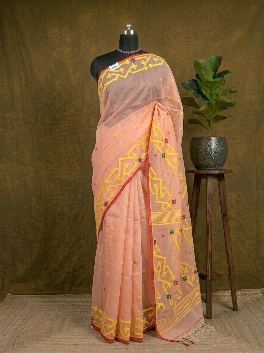 Peach Muslin Silk Saree