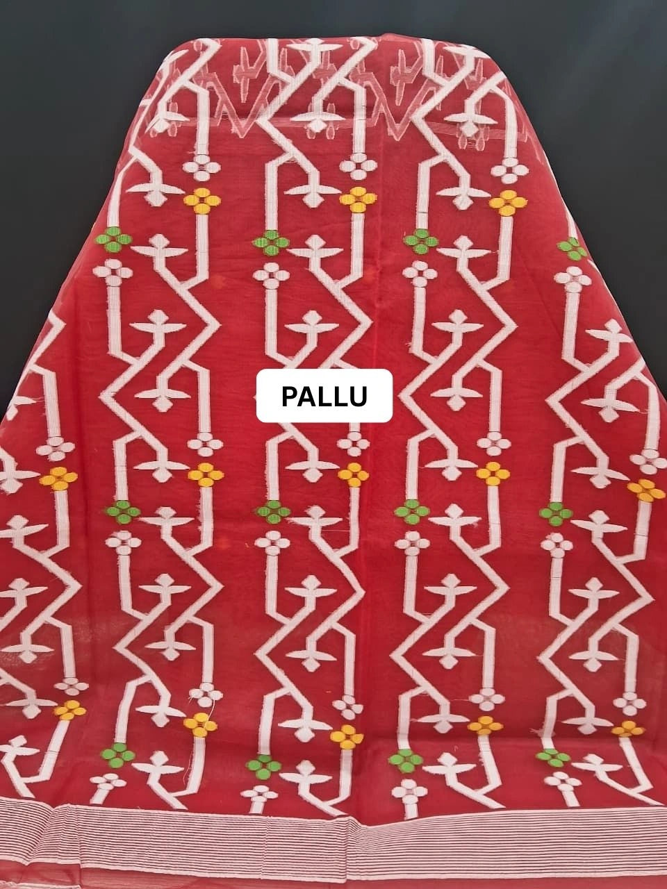 Luxury Fire Red Muslin Saree  pallu