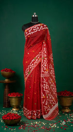 Luxury Fire Red Muslin Silk Saree 
