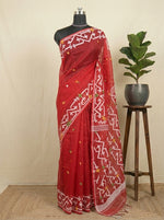 Luxury Fire Red Muslin Silk Saree 