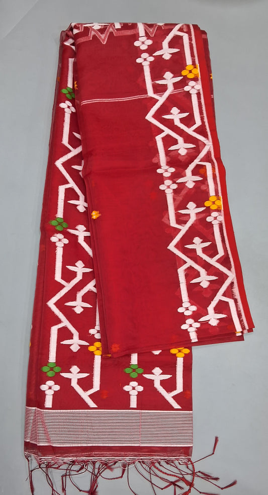 Fire Red Muslin Saree