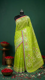 Luxury Bright Green Muslin Silk Saree
