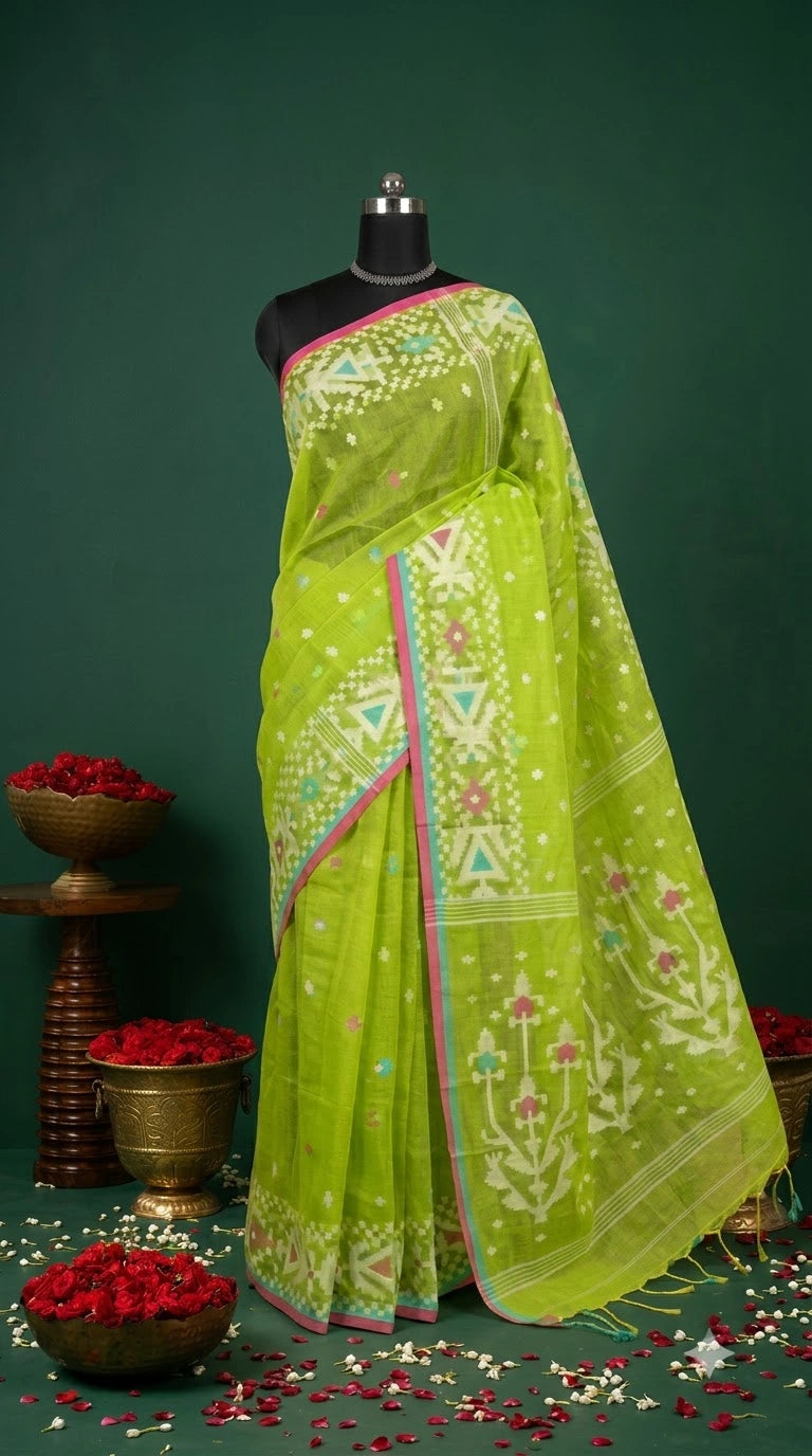 Luxury Bright Green Muslin Silk Saree