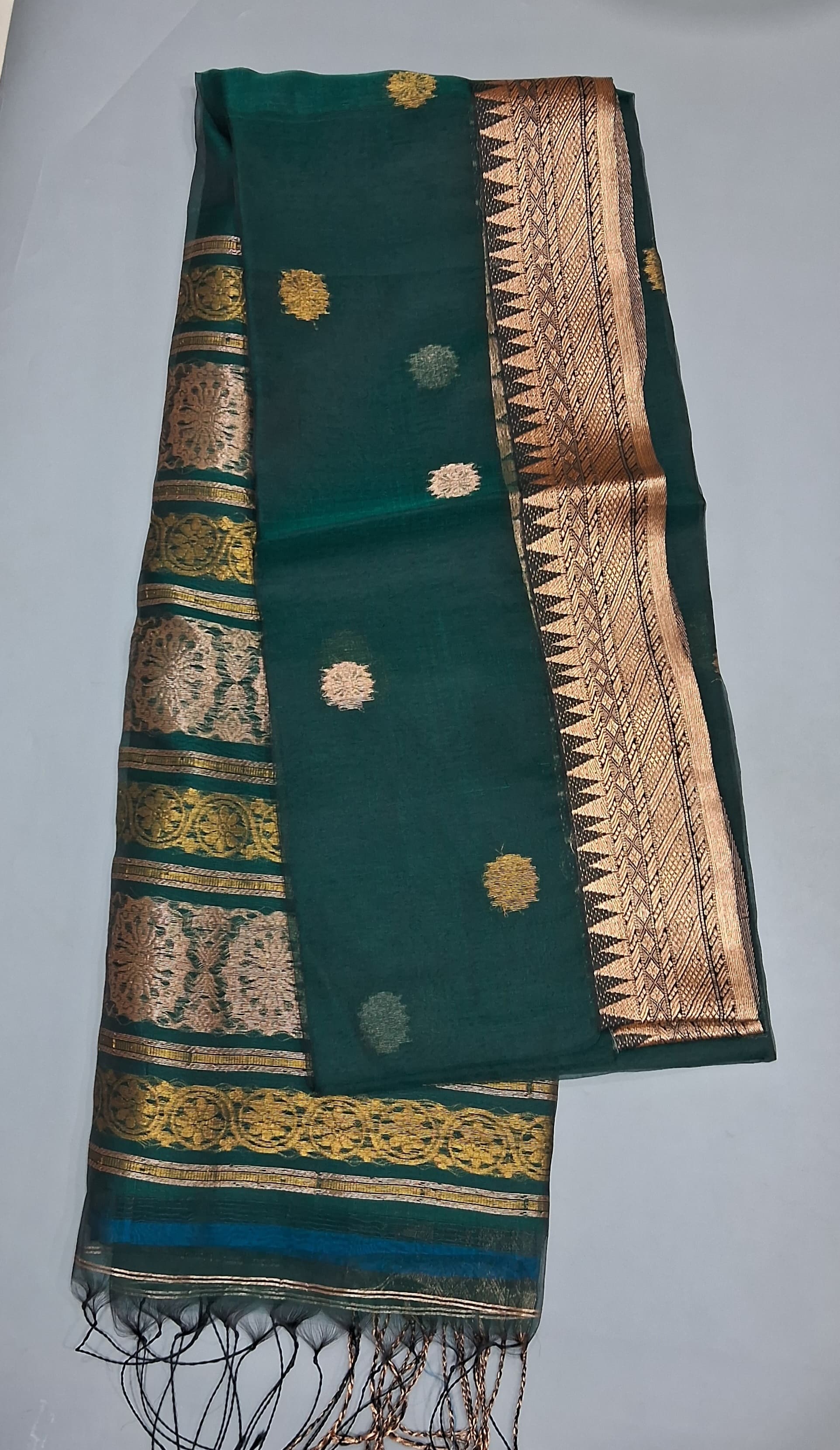 Bottle Green Muslin Saree 