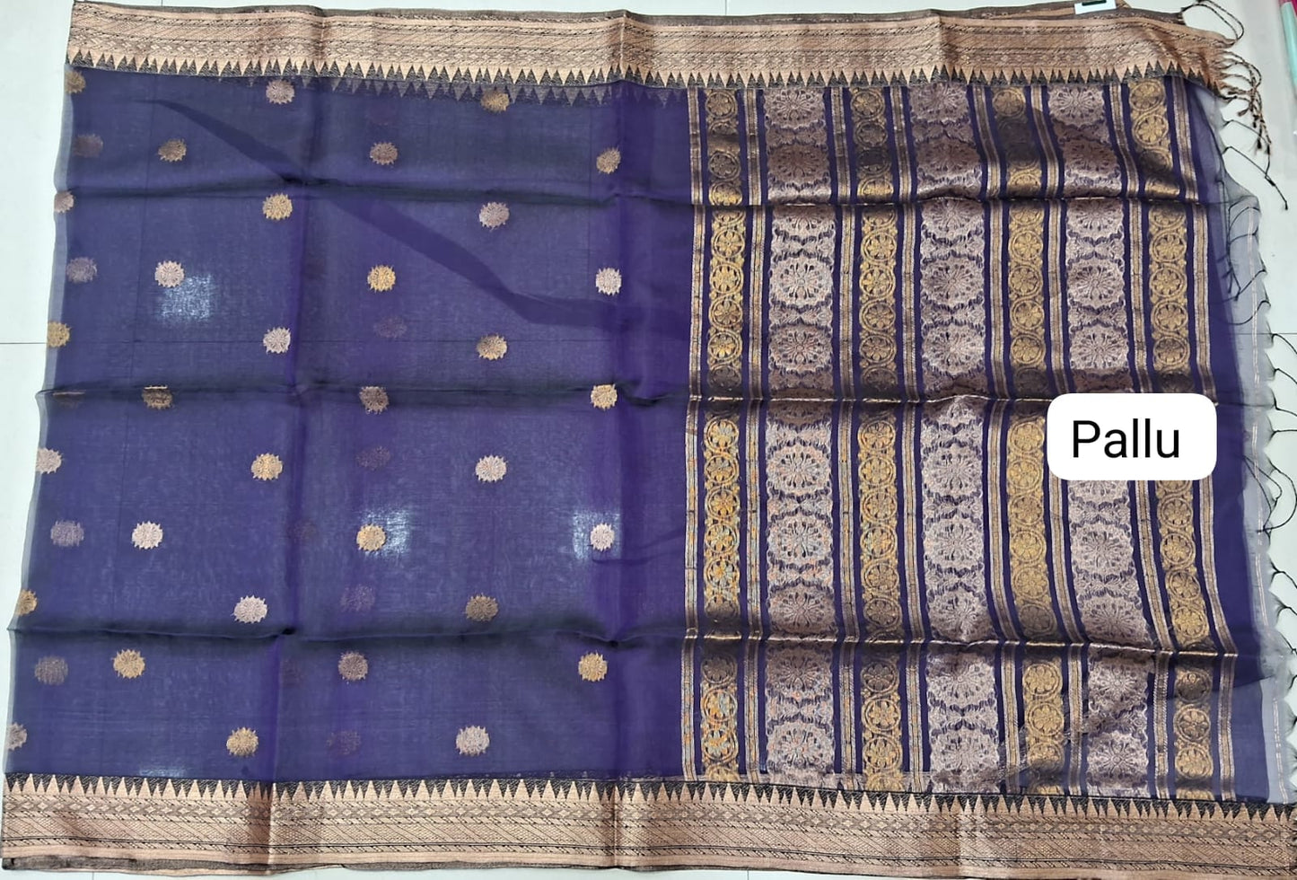 Navy Blue Muslin Saree pallu