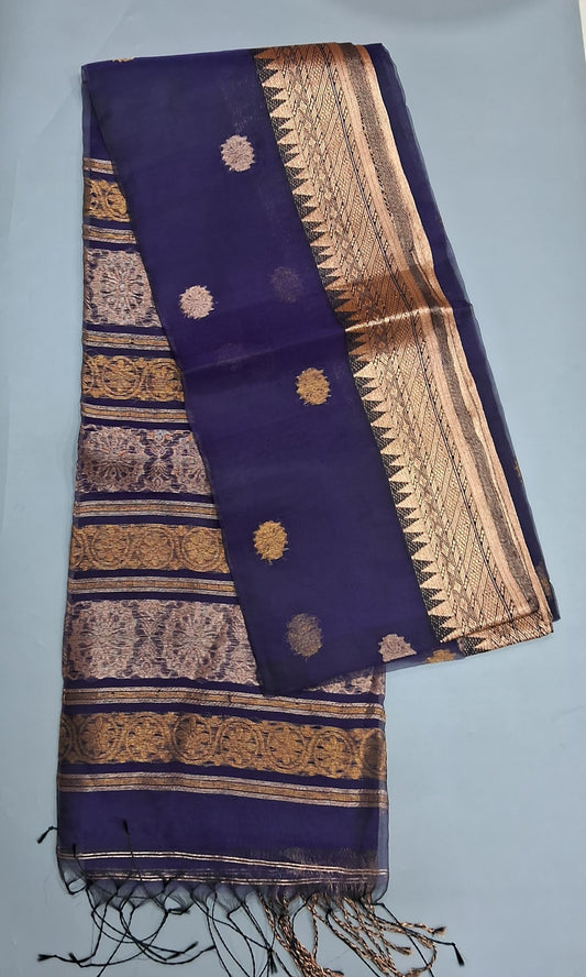 Navy Blue Muslin Saree 