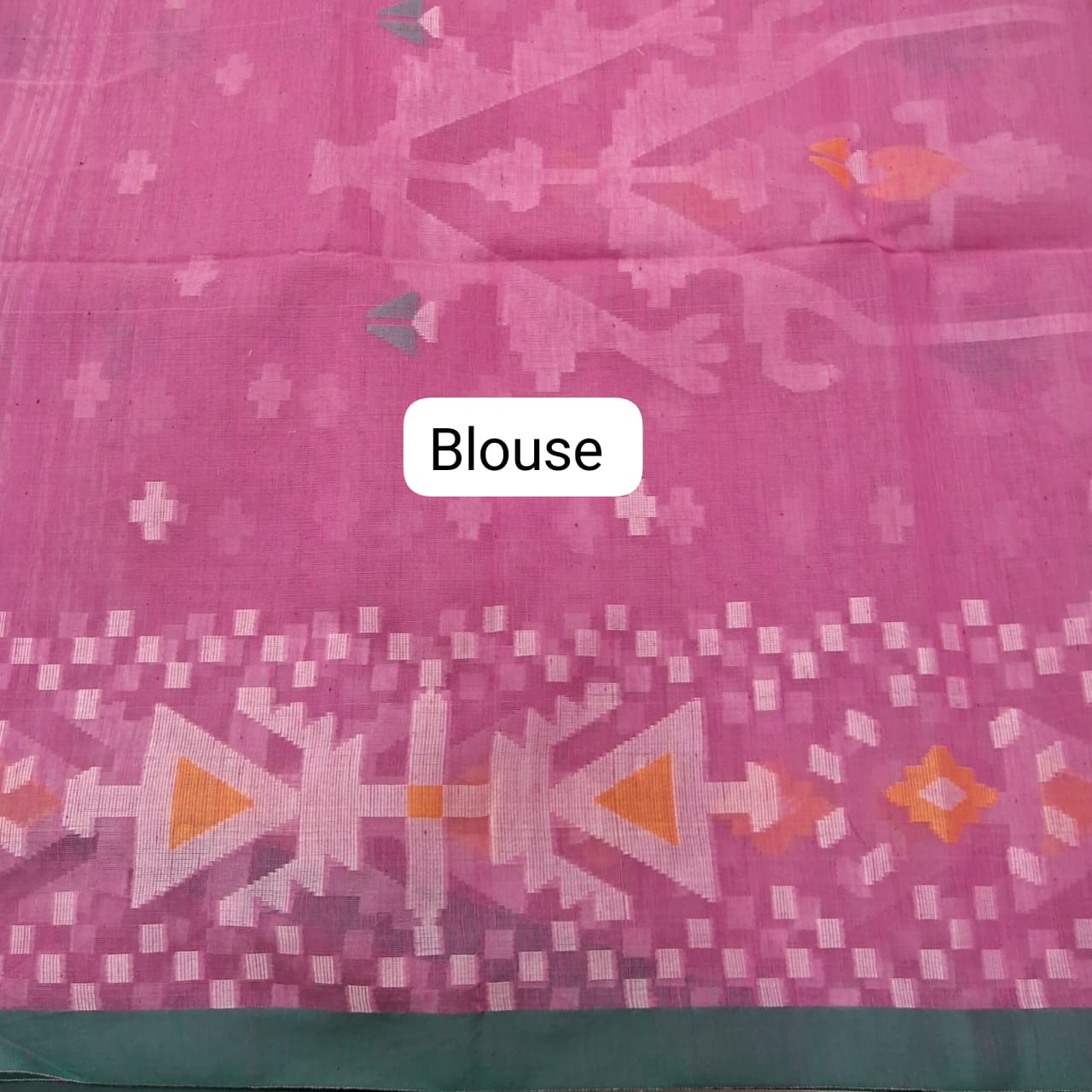 Baby Pink Jamdani woven Muslin Saree Blouse