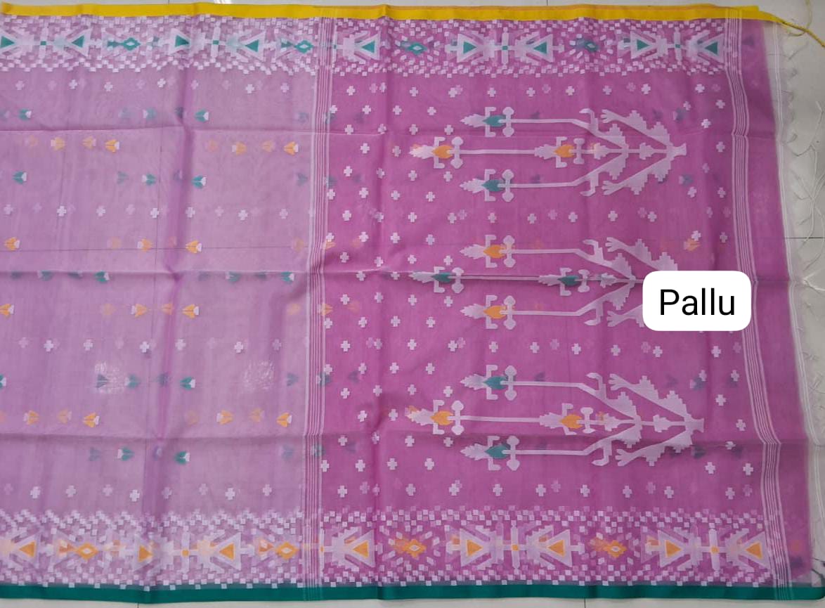 Baby Pink Jamdani woven Muslin Saree Pallu