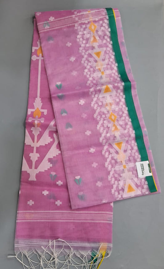 Baby Pink Jamdani woven Muslin Saree