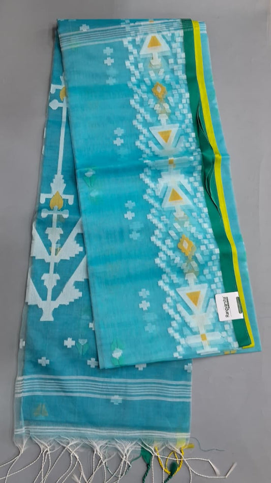 Sky Blue Jamdani woven Muslin Saree