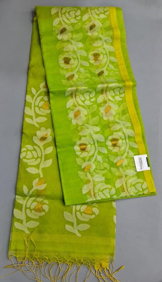 Green Jamdani woven Muslin Saree