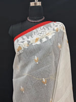 White Jamdani woven Muslin Silk Saree 1