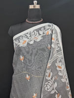 Elephant Grey Jamdani woven Muslin Silk Saree 