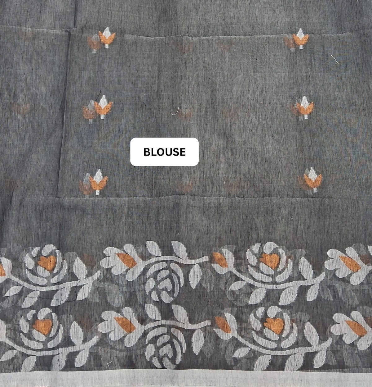 Elephant Grey Jamdani woven Muslin Silk Saree blouse