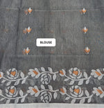 Elephant Grey Jamdani woven Muslin Silk Saree blouse