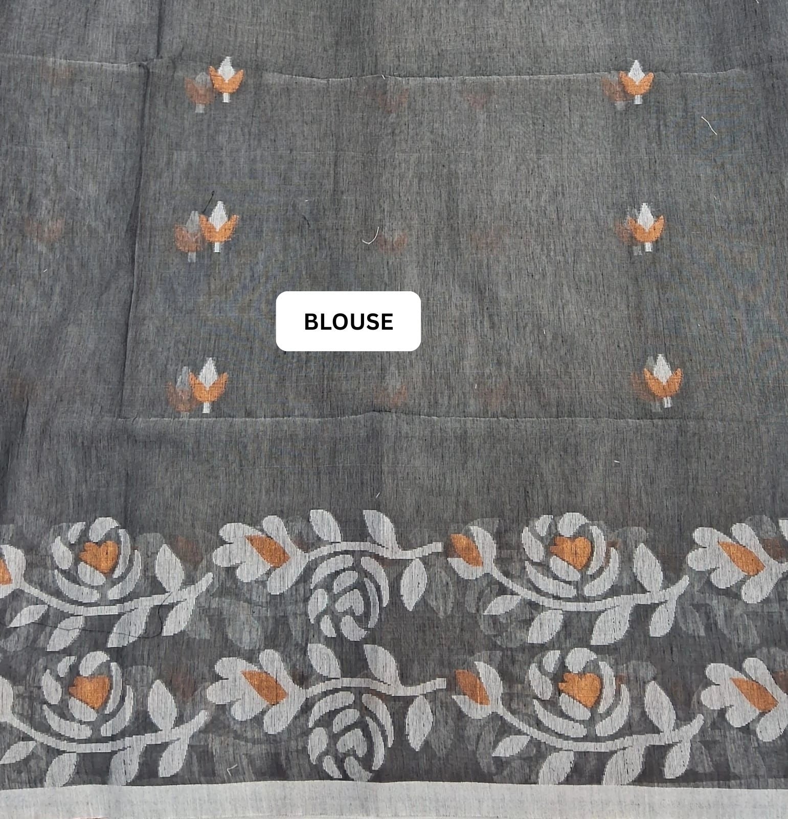 Elephant Grey Jamdani woven Muslin Silk Saree blouse