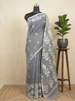 Elephant Grey Jamdani woven Muslin Silk Saree