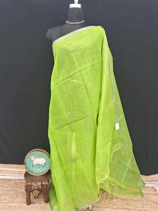 Parrot Green Muslin Saree 