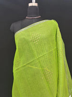 Parrot Green Muslin Silk Saree 1