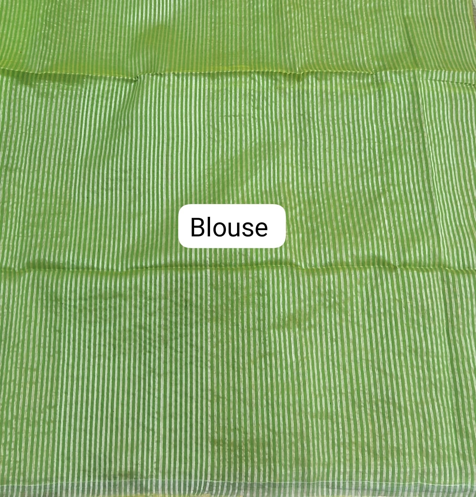 Parrot Green Muslin Silk Saree blouse