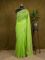 Parrot Green Muslin Silk Saree 