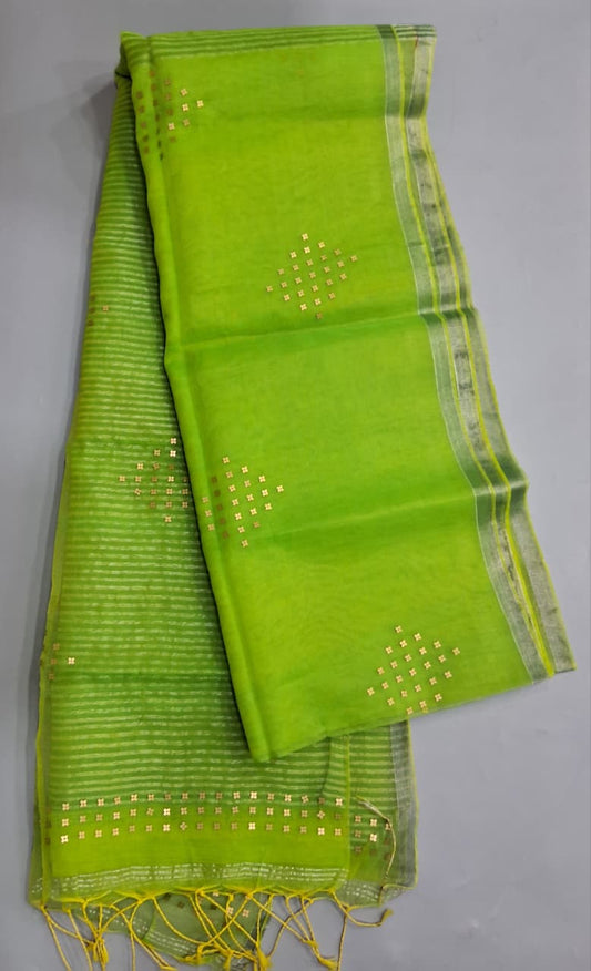 Parrot Green Muslin Saree