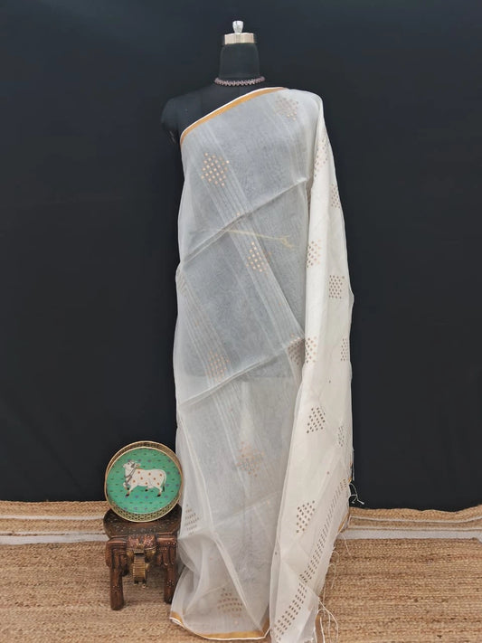 Pure White Muslin Saree 