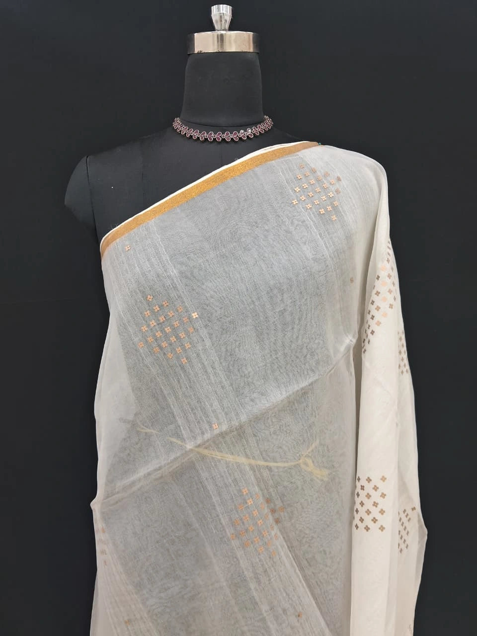 Pure White Muslin Silk Saree 1