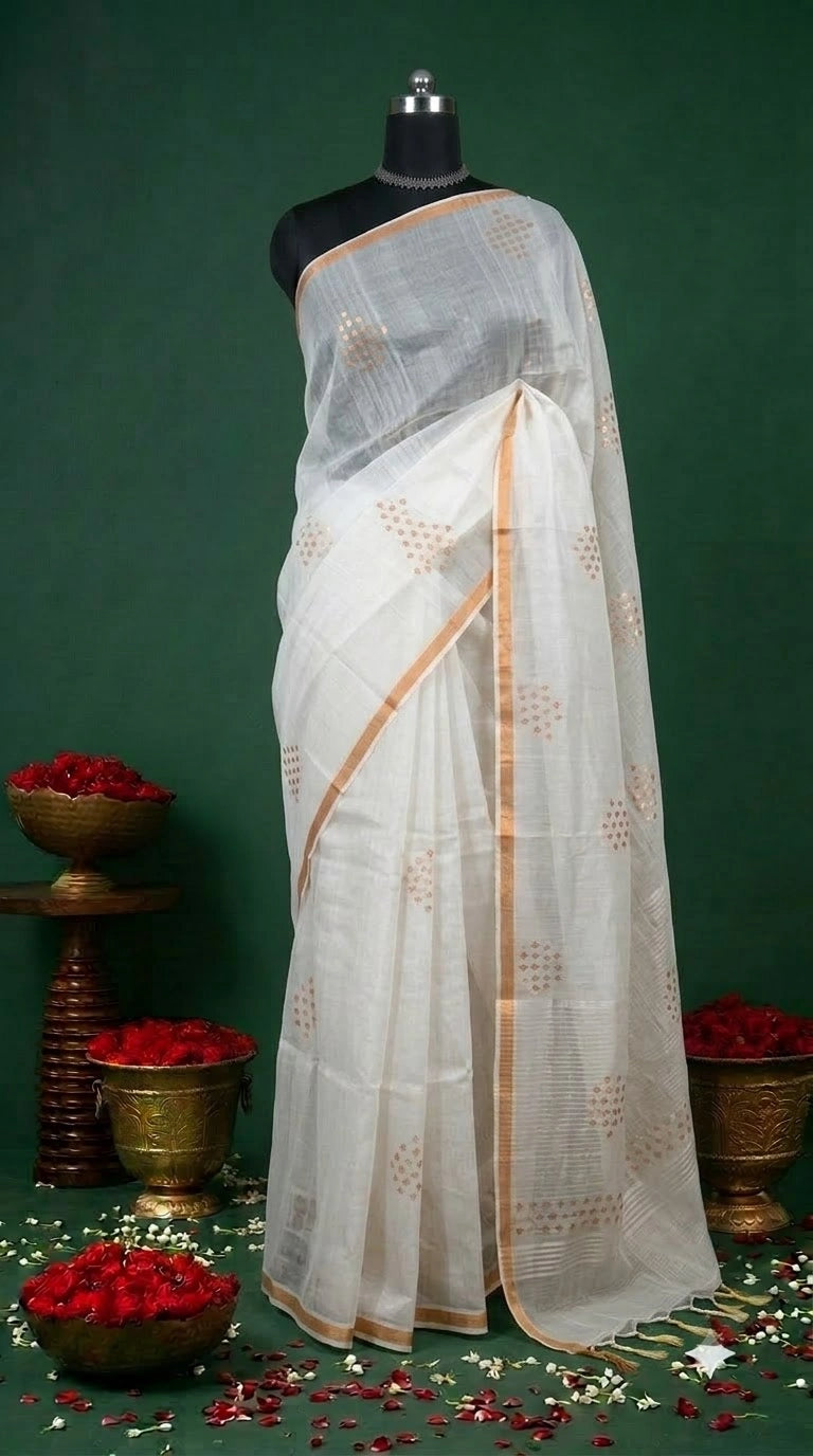 Pure White Muslin Silk Saree 