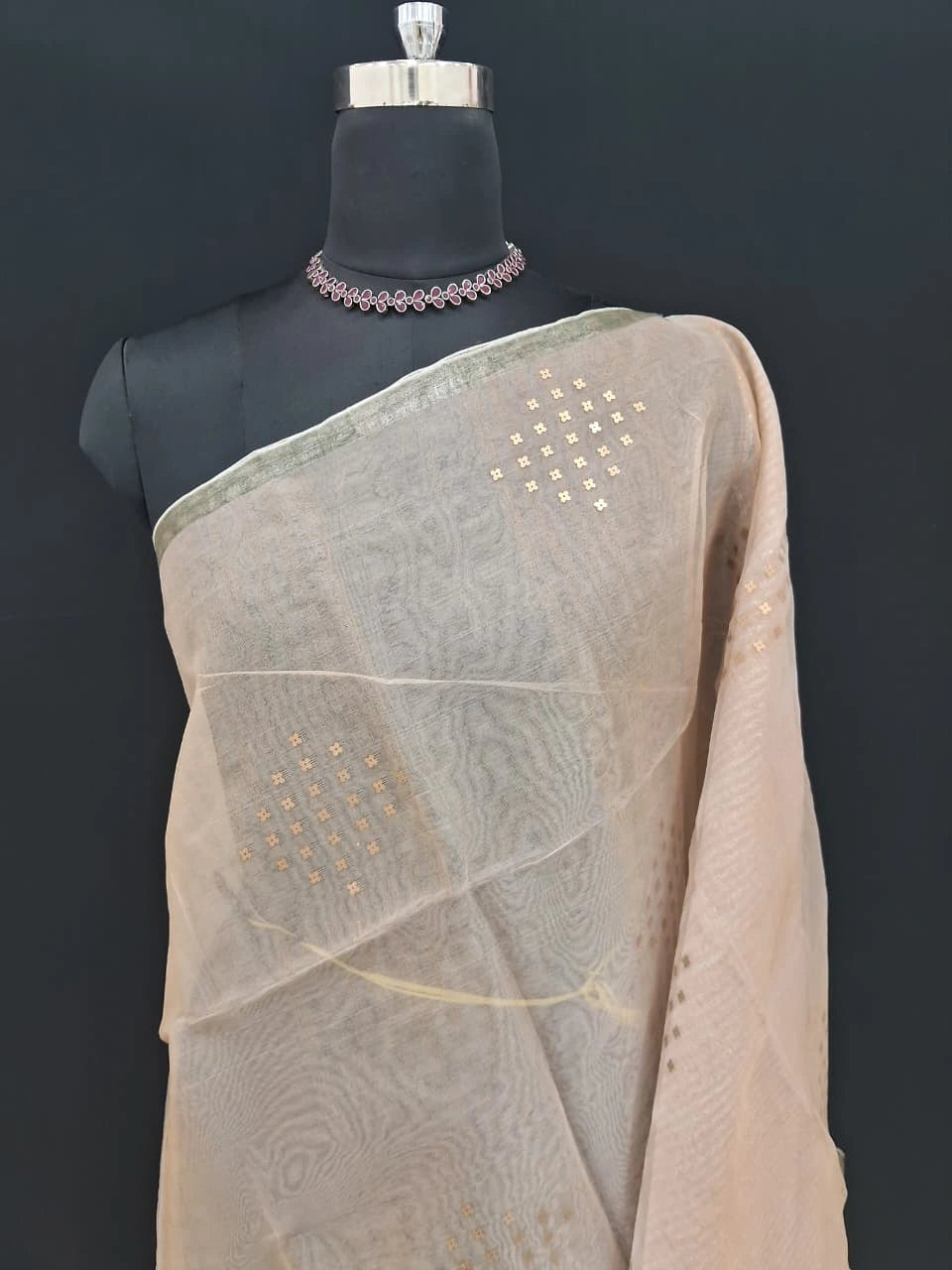 Beige Muslin Silk Saree 1
