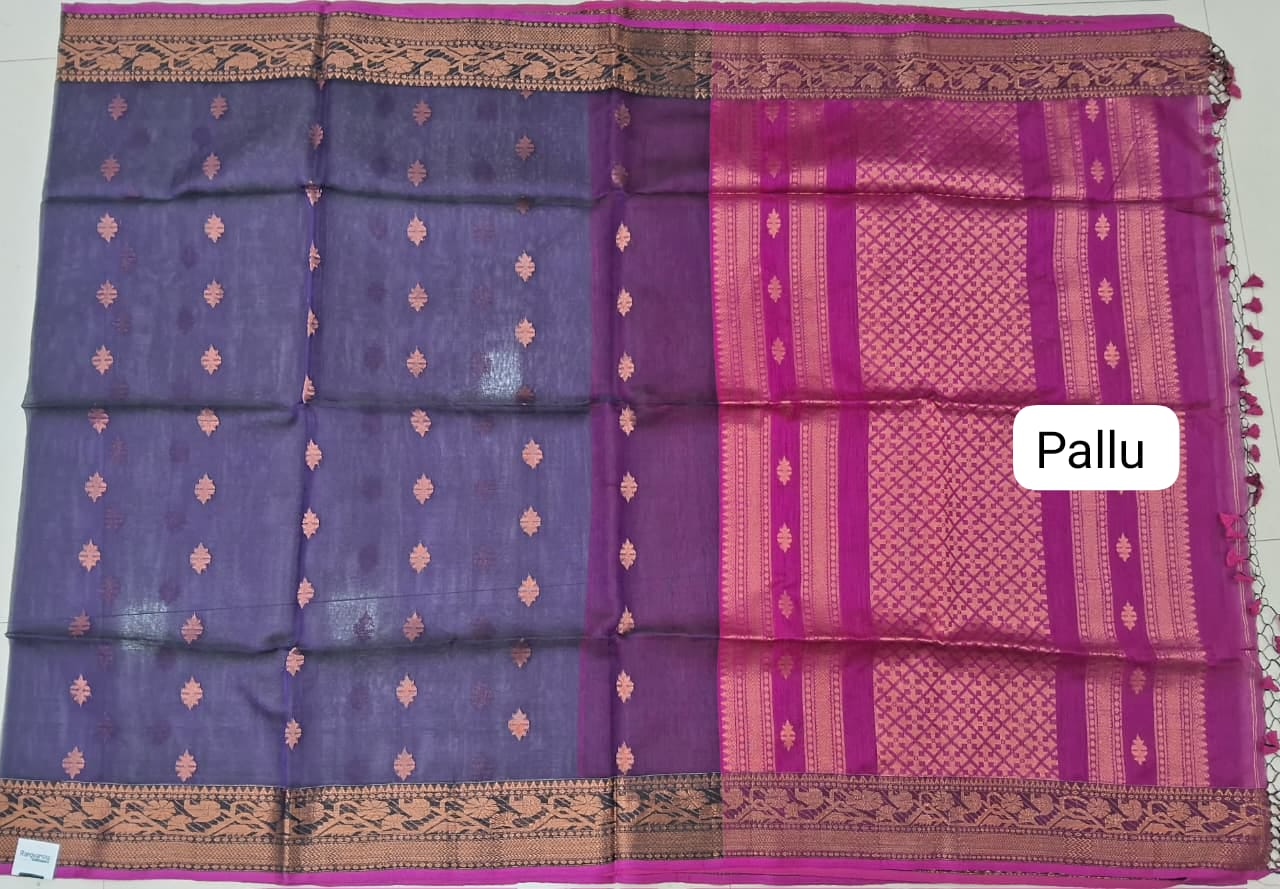 Dark Blue Muslin Saree Pallu